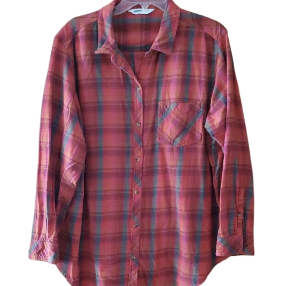Sonoma Flannel Red and Orange Plaid Casual Shirt Size 2X Womans